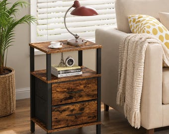 Nightstand Set Brown Bedroom Storage Table Men Furniture Bedside Table Modern End Table Fabric Drawer Nightstand Couch Side Table Open Shelf
