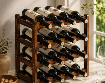 Modern Wine Rack Tabletop Wine Bottle Holder Countertop Storage Kitchen Organizer Wooden Wine Rack Bamboo Stand Display Housewarming Gift