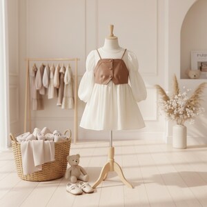 Vestido de chiffon para meninas, modelo princesa, conjunto elegante de manga comprida, roupa sofisticada para ocasiões especiais no outono.