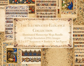 Illuminated Manuscript Borders & Stationery – Medieval Art Papers (Digital Download)