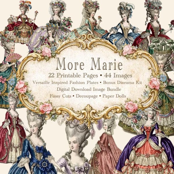 Marie Antoinette Fashion Plates, Diorama Kit, Versaille Fussy Cuts, Junk Journal Decoupage (Digital Download)