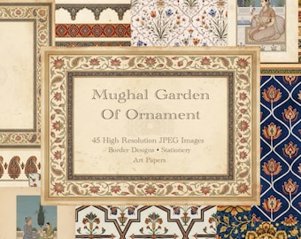 Indian Mughal Decorative Art Papers Mega Bundle – 45 Borders, Stationery Designs (Digital Download)