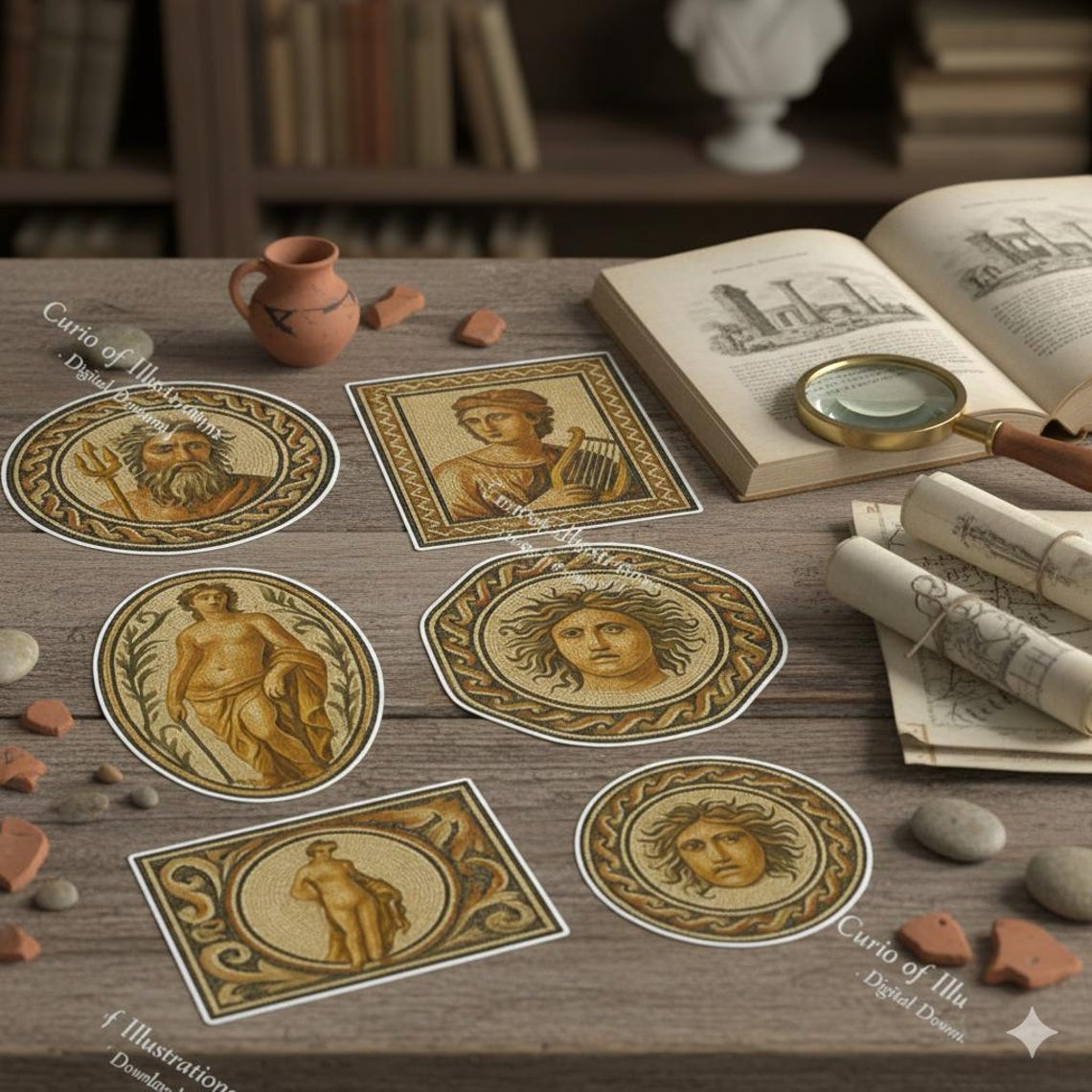 Ancient Roman Mosaic Stickers – Printable Collage Art, Junk Journal ...