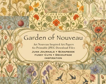 Jugendstil Blumen Papiere, Journal Seiten, Fussy Schnitte, Scrapbook (Digitaler Download)