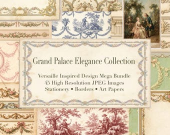 Versailles Inspired Design Mega Bundle – Stationery, Borders, Art Papers (Digital Download)
