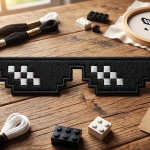 Black Pixel Sunglasses Embroidered Patch - 8-Bit Gamer Iron On Badge - Funny Retro Arcade Applique - Geek Nerd Decor - Hook and Loop