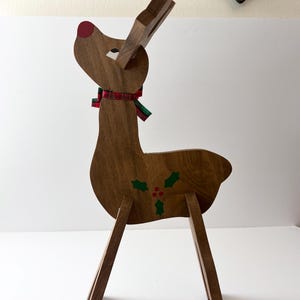 Vintage 16" Wooden Puzzle Reindeer Figurine, Interlocking Intersecting Wood Rudolph Decor, Mid Century Style Rustic Christmas Flat Storage