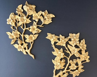 Vintage Gold Dogwood Branches Wall Art, Mid Century Syroco Style Floral Decor