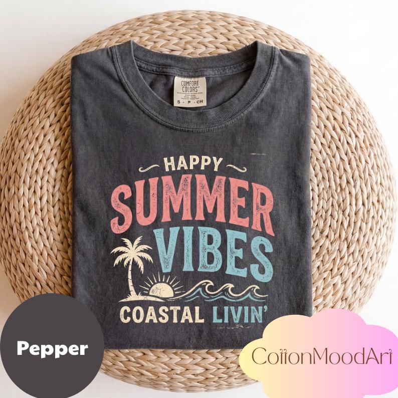 Retro Summer Vibes Shirt, Brushstroke Beach Holiday Graphic Tee image 1