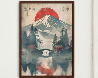 Mount Fuji Japanese Wall Art, Ukiyo Style Poster, Japan Print, Japan Painting, Asian Decor