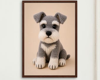 Crochet Schnauzer Dog Wall Art Print, Cottagecore Decor, Schnauzer Nursery Poster, Amigurumi Animal Artwork