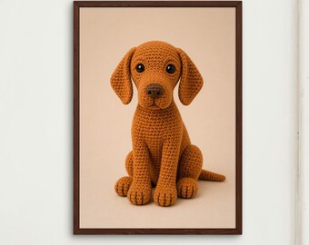 Crochet Vizsla Dog Wall Art Print, Cottagecore Decor, Vizsla Nursery Poster, Amigurumi Animal Artwork