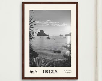 Vintage Ibiza Travel Poster - Retro Spain Art Print, Black & White Decor, Home Wall Gift