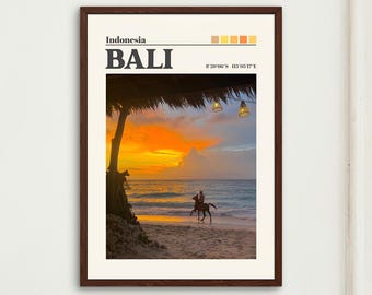 Bali Sunset Travel Poster - Vintage Indonesia Art Print, Beach Landscape Artwork, Home Wall Decor
