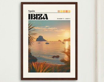 Ibiza Travel Art Print - Retro Spain Artwork, Vintage Travel Poster, Home Wall Decor Gift
