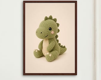 Lámina decorativa de dinosaurio de ganchillo para habitación infantil, póster de bosque para habitación infantil, decoración para habitación de bebé, animal amigurumi