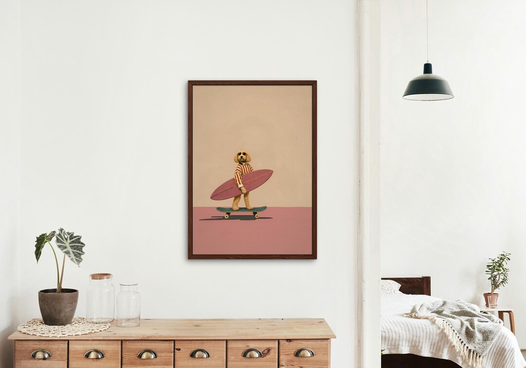 Vintage Cockapoo Wall Art Print, Funny Dog Surf Art, Modern Home Decor ...