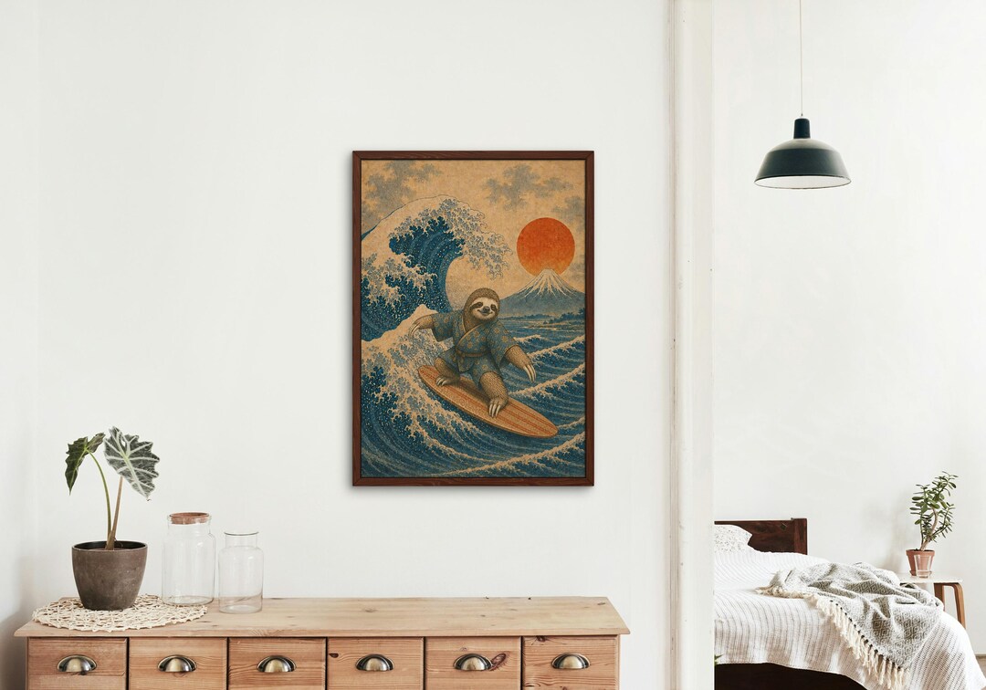 Sloth Japan Japanese Sloth Print, Sloth Funny Bathroom Poster, Japandi Wall Art ...