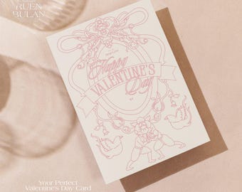 Thai Valentine's Day Card, Vintage Love Illustration (Digital Download A5/A4)