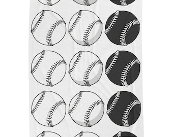 Manta de felpa aterciopelada con estampado de béisbol en blanco y negro / Decoración deportiva