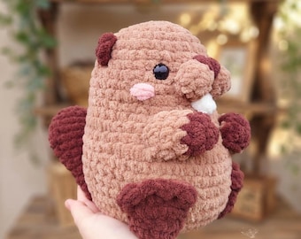 Castor hecho a mano en crochet, castor regordete amigurumi, animal de crochet, juguete de castor amigurumi, regalo artesanal