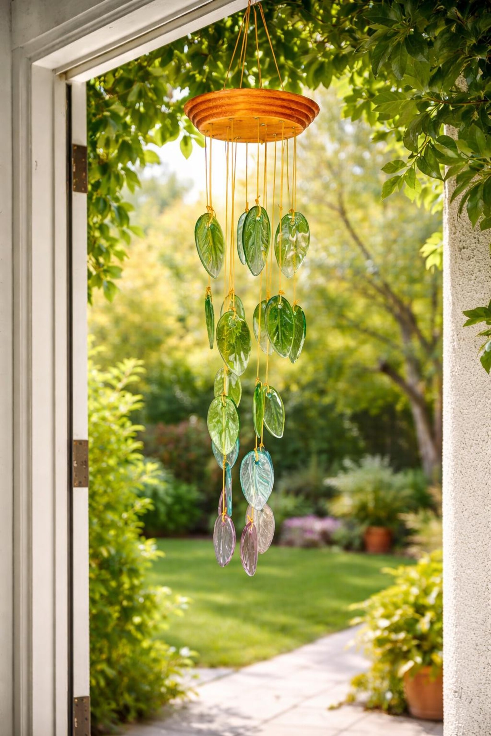 Handmade Rainbow Glass Wind Chime, Upcycled Suncatcher for Garden Patio ...