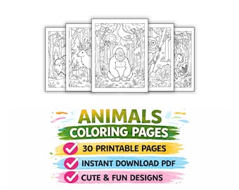 Animals Coloring pages for Kids Printable PDF | Easy Animal Coloring Pages | Preschool Toddler Activity Book | Instant Download
