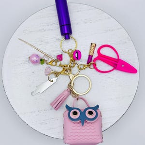 Designer Inspired Faux Leather Mini Owl Purse Needlepoint Bag Charm Tool Kit