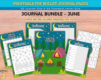 June Bullet Journal Bundle - Summer Camping - Printable PDF Files - Digital Product - June Planner - June Journal - Printable Journal - BuJo