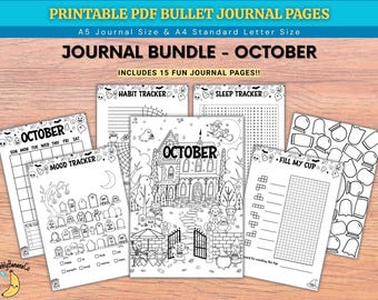 October Bullet Journal Bundle - Haunted House - Printable PDF File - Digital Product - October Planner - Fall Journal - BuJo