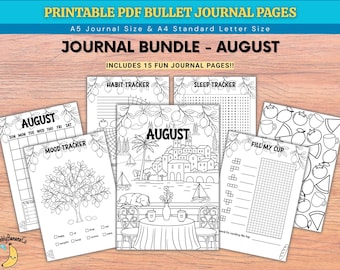 August Bullet Journal Bundle – Italienische Küste – Druckbare PDF-Datei – Digitales Produkt – August-Planer – Juli-Tagebuch – BuJo
