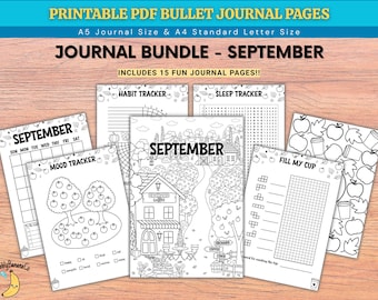 Zestaw Bullet Journal na wrzesień – Apple Orchard – Plik PDF do druku – Produkt cyfrowy – Planer na wrzesień – Dziennik jesienny – BuJo