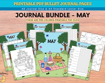 May Bullet Journal Bundle - Spring Picnic - Printable PDF Files - Digital Product - May Planner - May Journal - Printable Journal - BuJo