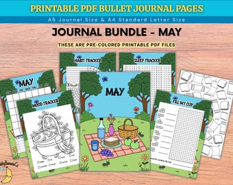 May Bullet Journal Bundle - Spring Picnic - Printable PDF Files - Digital Product - May Planner - May Journal - Printable Journal - BuJo