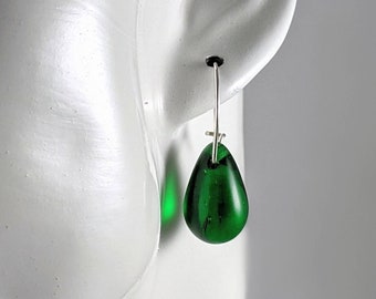 Emerald Green glass drop earrings, handmade sterling silver latch back, Mother's Day gift, Australian seller, classic, elegant, simple