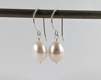 Elegant large white pearl earrings - handmade bridal jewellery