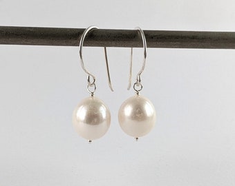 Large white semi baroque or irregular shaped pearl drop earrings, handmade hooks by Australian seller, free postage, bridal, wedding, gifts