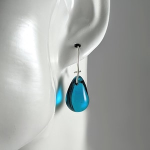Teal blue drop earrings, handmade sterling silver teardrop glass drop earrings, simple, classic, birthday gift for her, Australian seller