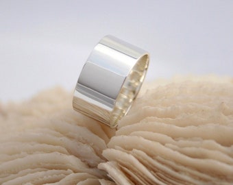 Handmade sterling silver wide cigar ring, flat wide band with mirror polish, unisex, Australian seller, Argentium silver