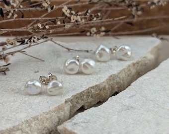 Argentium Silver Keshi Pearl Stud Earrings | Organic High Luster Pearl Studs