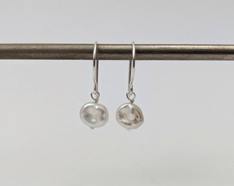 Sterling silver pearl drop earrings, white irregular keshi pearls, handmade by Australian seller. Perfect bridesmaid handmade gift