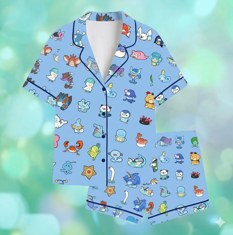 Anime Monster Pajama Set Women, Kawaii Cartoon Sleepwear, Satin Short ...