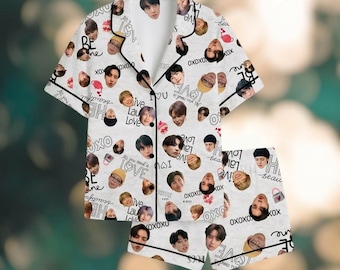 Kpop BTS Arirang World Tour Satin Pajama Set, Short Sleeve Button Down PJs