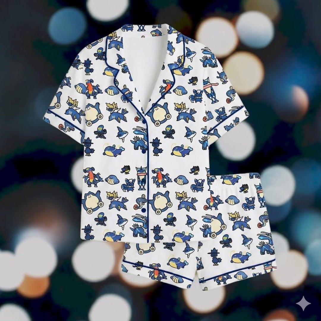 Anime Character Pajama Set Women, Satin Sleepwear, Button Down Summer ...