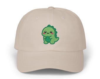 Gorra de béisbol Kawaii con bordado de dinosaurio, diseño minimalista y adorable.