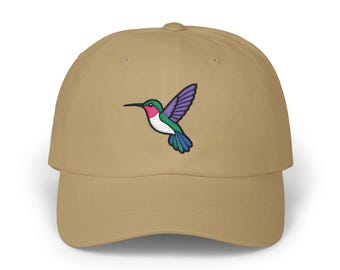 Gorra de béisbol bordada con colibrí, diseño minimalista de sombrero con diseño de pájaro.
