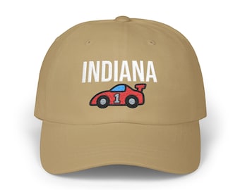 Gorra de béisbol bordada con diseño minimalista de coche de carreras de Indiana