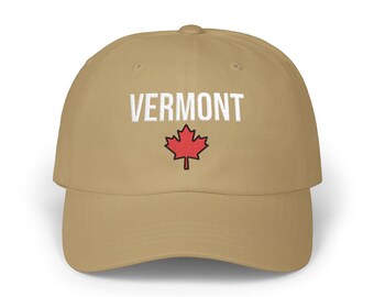 Gorra de béisbol bordada de Vermont, diseño minimalista de hoja de arce.