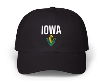 Gorra de béisbol bordada con maíz de Iowa, diseño minimalista.