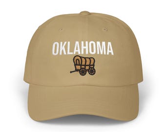 Gorra de béisbol bordada de Oklahoma, diseño minimalista de carreta cubierta.